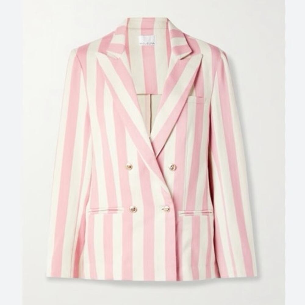 Miguelina Chiara Double-breasted Striped Cotton-twill Blazer In Pink